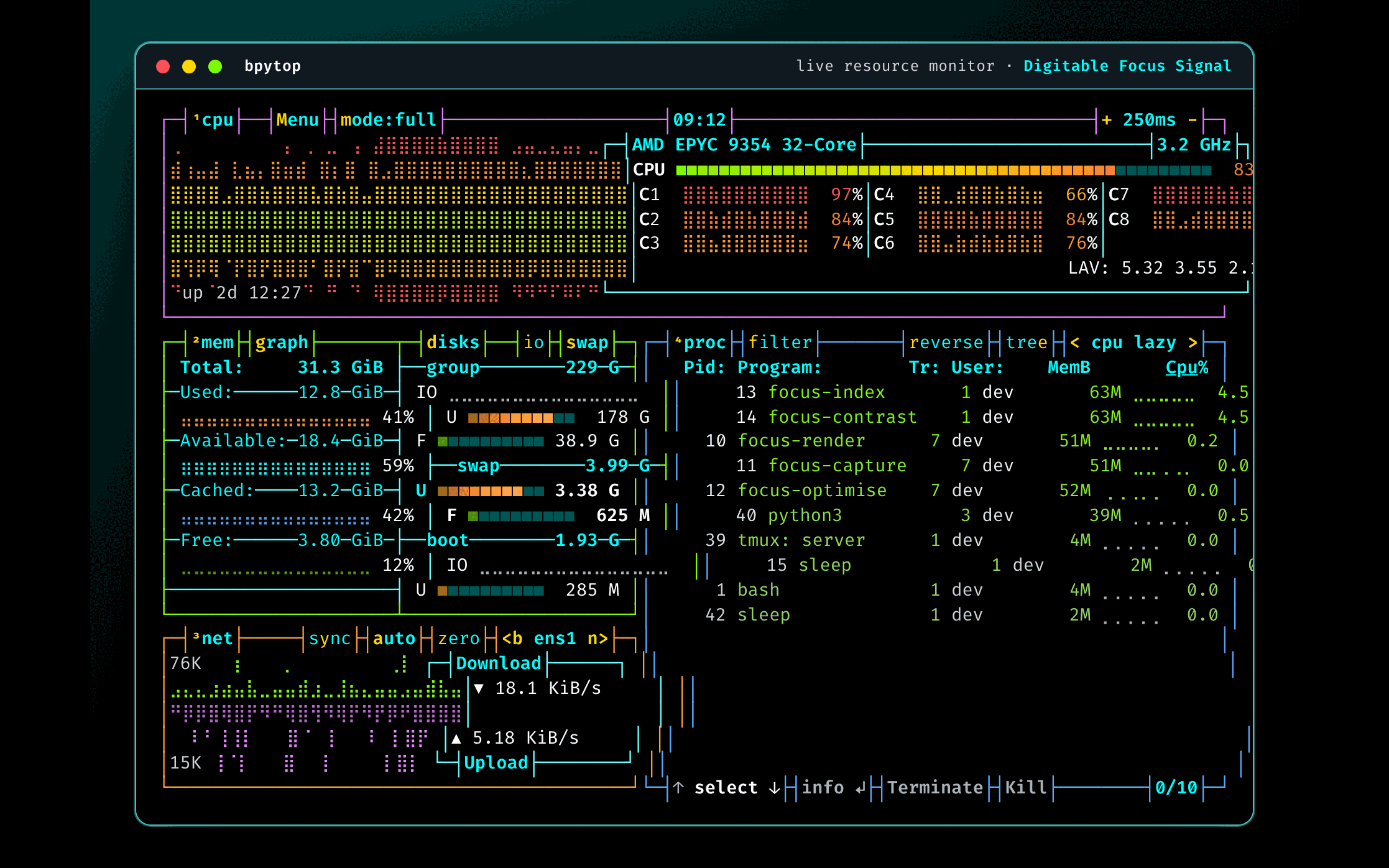 bpytop в палитре Signal