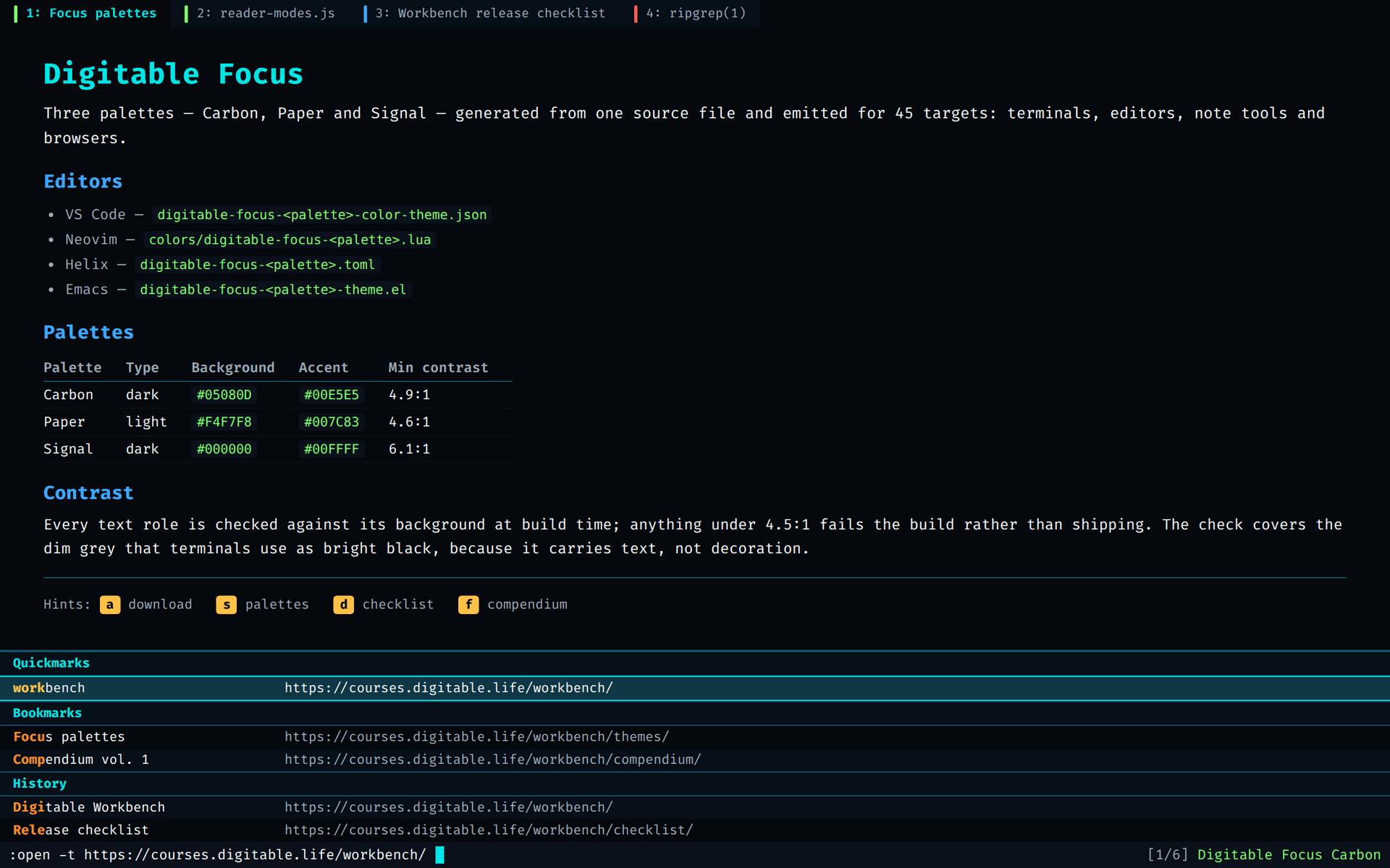 qutebrowser в палитре Carbon