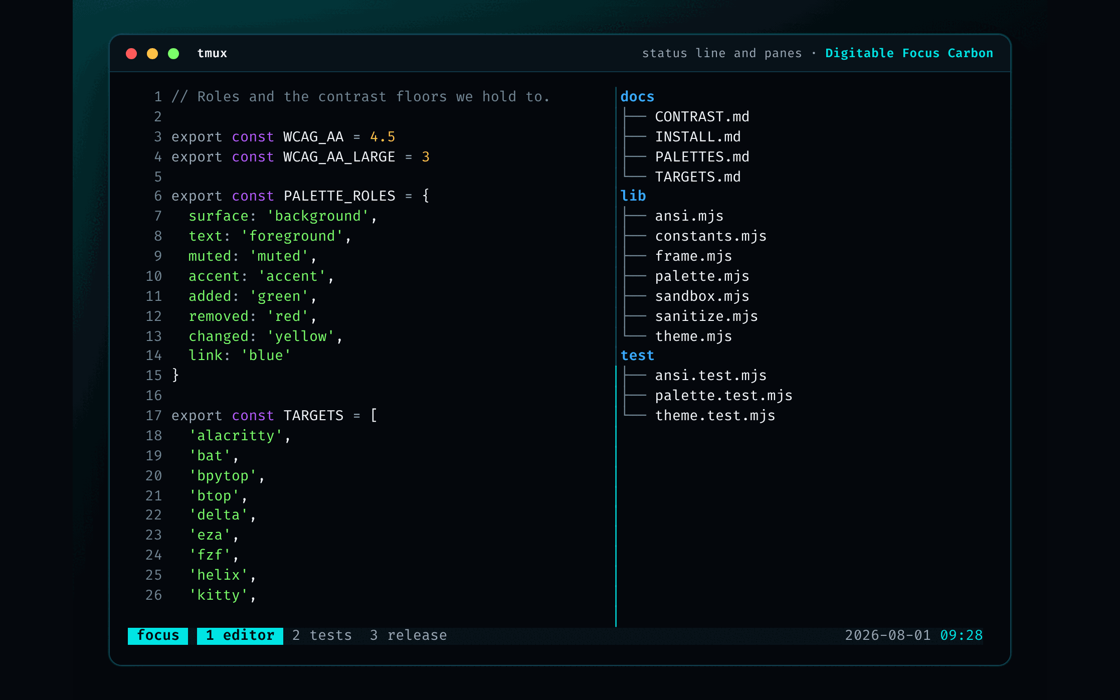 tmux в палитре Carbon